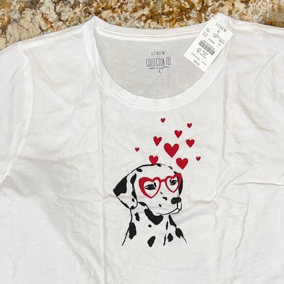NWT J. Crew White W/Heart Dalmatian Graphic Tee - Picture 3 of 9
